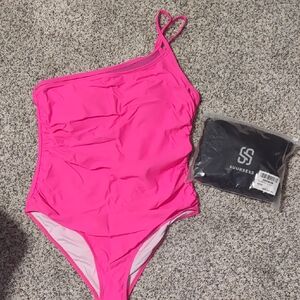 2 Pack! Pink One-Shoulder Swimsuit & Black